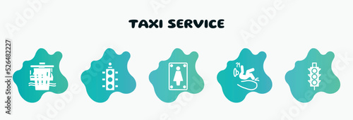 taxi service filled icons set. flat icons such as semaphore light, women toilet, slip, semaphore traffic lights, water taxi icon collection. can be used web and mobile.