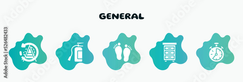 general filled icons set. flat icons such as fire estinguisher, steps, office cabinet, analog stopwatch, stepladder icon collection. can be used web and mobile.
