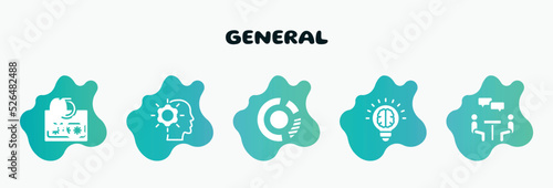 general filled icons set. flat icons such as realization, market share, invention, job interview, user behavior icon collection. can be used web and mobile.