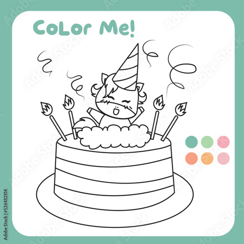 Coloring unicorn worksheet for children. Educational printable worksheet. Motor skills for children. Vector illustrations. 