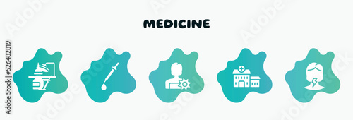 medicine filled icons set. flat icons such as medicine dropper, woman with flower, health center, sore throat, drops of medicine icon collection. can be used web and mobile.