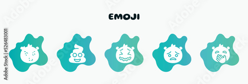 emoji filled icons set. flat icons such as poo emoji, stress emoji, pouting hand over mouth angry icon collection. can be used web and mobile.