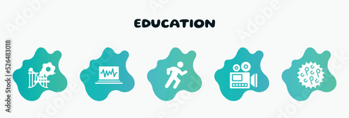 education filled icons set. flat icons such as electrocardiogram, physical, documentary, ovule, balancer icon collection. can be used web and mobile.