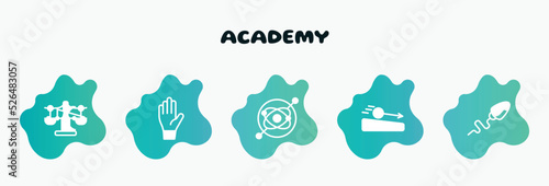 academy filled icons set. flat icons such as raise hand, gyroscope, acceleration, sperm, libra icon collection. can be used web and mobile.