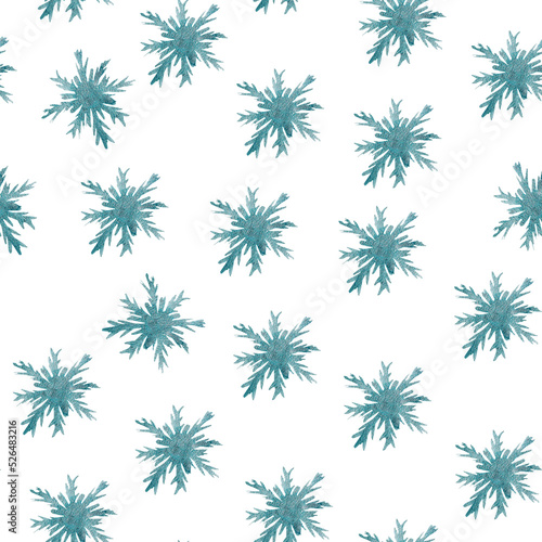 Falling snowflakes blue watercolor seamless pattern. Template for decorating designs and illustrations.
