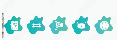 filled icons set. flat icons such as hygiene mask, china, medical mask, world, doorknob icon collection. can be used web and mobile.