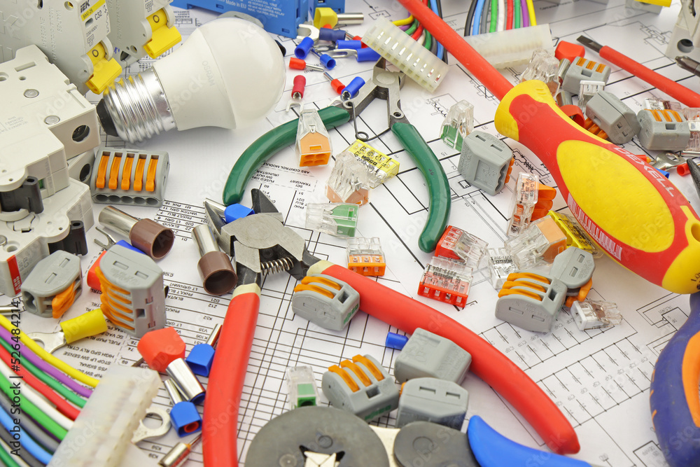 Electrical tools and materials for the installation of an electrical panel on an electrical