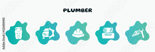 plumber filled icons set. flat icons such as car service, utensils, wrench and nut, headlight, tester icon collection. can be used web and mobile.