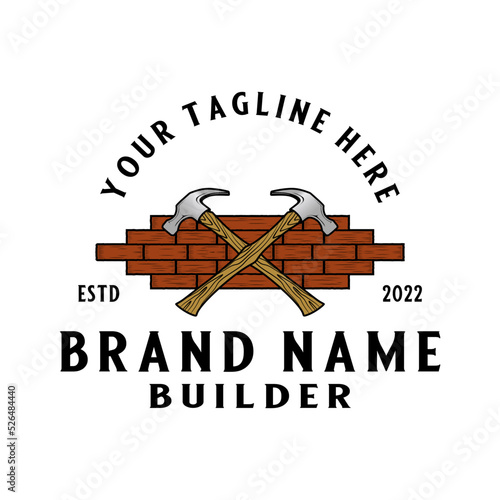 vector builder logo design. cross hammer and brick concept, symbol for builders.