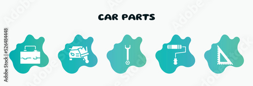 car parts filled icons set. flat icons such as car painting, repair wrench, painter roller, , headlights icon collection. can be used web and mobile.