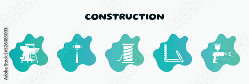 construction filled icons set. flat icons such as sledgehammer, copper wire, drawing tool, spray paint gun, stepladder icon collection. can be used web and mobile.
