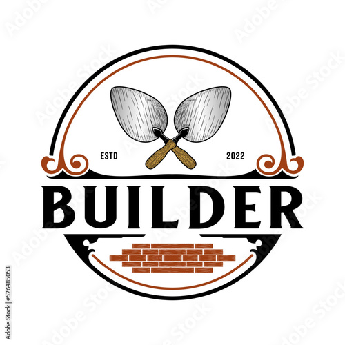 builder logo design. trowel and brick concept, very suitable for home repair or construction services.