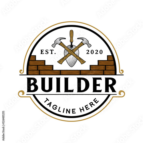 builder logo design. trowel and brick concept, very suitable for home repair or construction services.