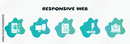 responsive web filled icons set. flat icons such as screens, php document, teeth cleaning, no computer, phone search icon collection. can be used web and mobile.
