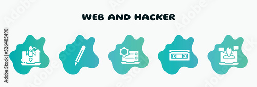 web and hacker filled icons set. flat icons such as digital pen, preferences, vhs, webinar, missile icon collection. can be used web and mobile.