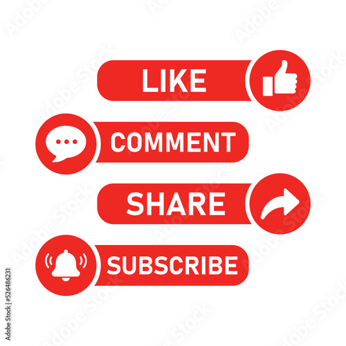 Social Media Like, Comment, Share, Subscribe Vector Buttons