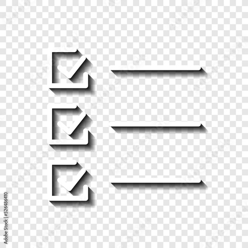Checklist simple icon vector. Flat design. White with shadow on transparent grid.ai