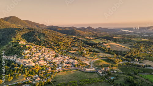 Obraz na płótnie Panoramic drone view of one of the most beautiful French towns in southern France - Mirmande