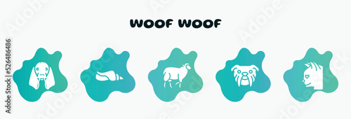 woof woof filled icons set. flat icons such as seashell conch, black sheep, bulldog head, cat head, bas hound dog head icon collection. can be used web and mobile.