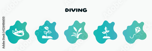 diving filled icons set. flat icons such as sprout, reeds, soil, kite, surf icon collection. can be used web and mobile.