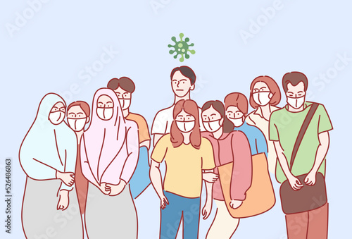 young man no medical face mask. Hand drawn style vector illustrations.