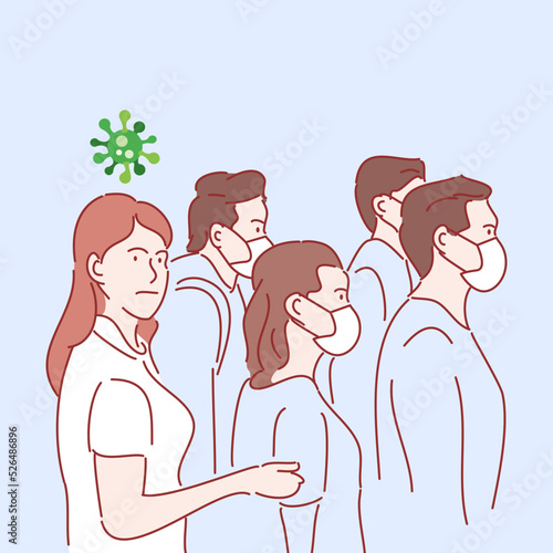 young woman no medical face mask. Hand drawn style vector illustrations.