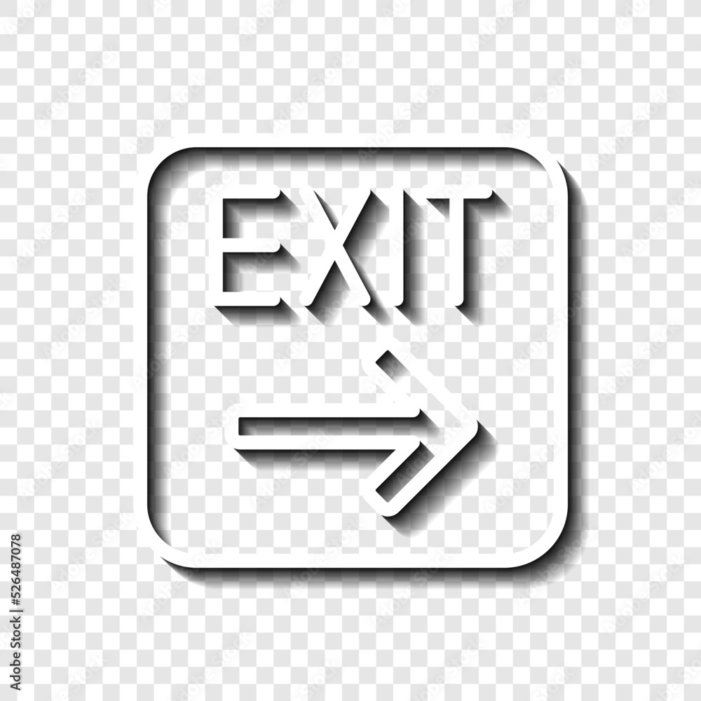 Exit, arrow simple icon vector. Flat design. White with shadow on transparent grid.ai Exit, arrow simple icon vector. Flat design. White with shadow on transparent grid.ai