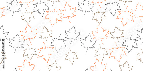 One line pattern, autumn seamless template with autumn leaves, berries and in a fashionable style. Background of leaves, and rowanberries for fabric, wallpaper or gift wrap vector print