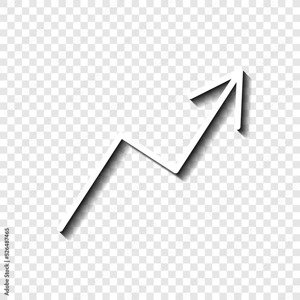 Growing arrow simple icon vector. Flat design. White with shadow on transparent grid.ai Growing arrow simple icon vector. Flat design. White with shadow on transparent grid.ai