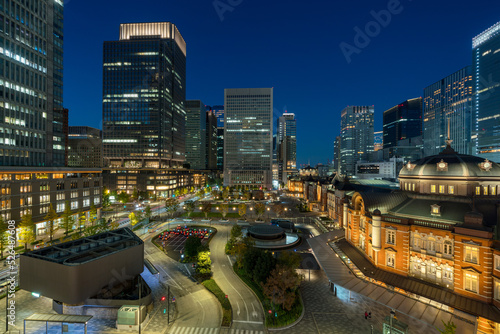 Tokyo station and business buildings at Magic Hour.