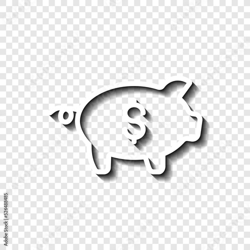 Piggy bank simple icon vector. Flat design. White with shadow on transparent grid.ai