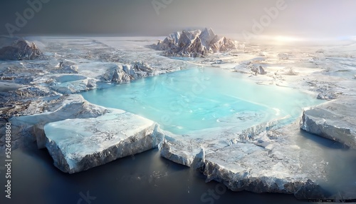 Obraz na plátně Arctic frozen landscape with winter lake with blue ice
