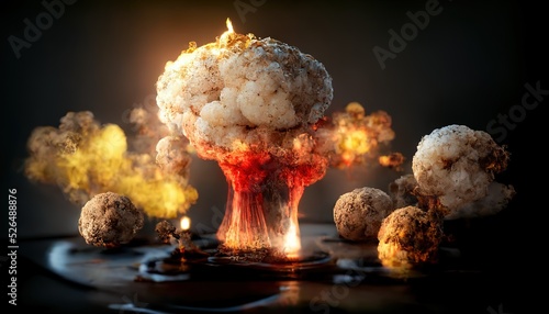 Explosions of bombs on a black background. Flames and flashes from dynamite. photo