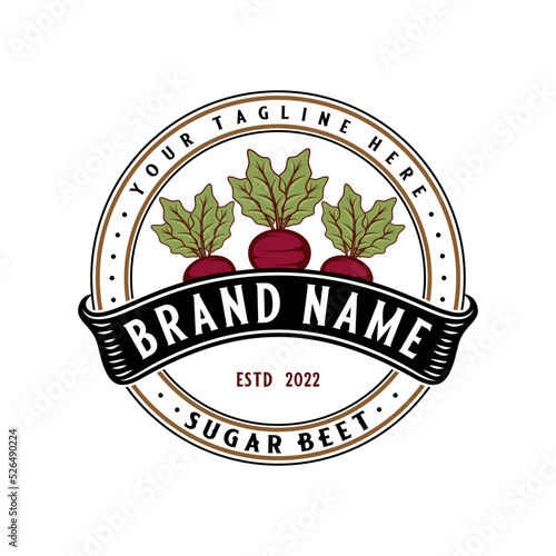 Beet emblem design logo. bit concept packed in vintage circle. perfect for vegetable or farm shop and farm fresh vegetable labels.