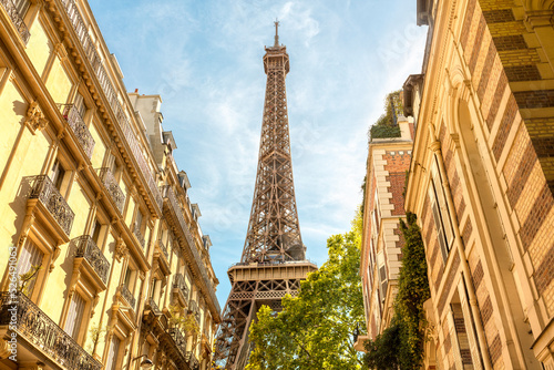 Eiffel Tower Paris with parisian houses architecture