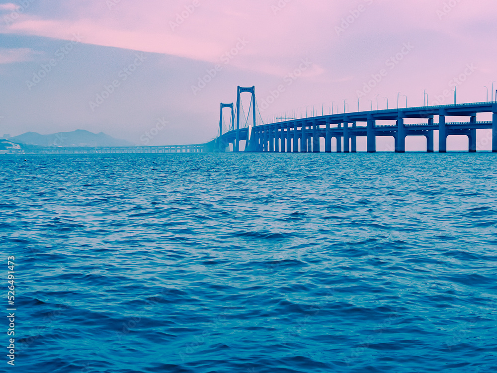 The bridge and sea view of Dalian City, Liaoning Province, China