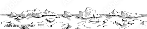 Arctic sea iceberg graphic black white long sketch illustration vector 