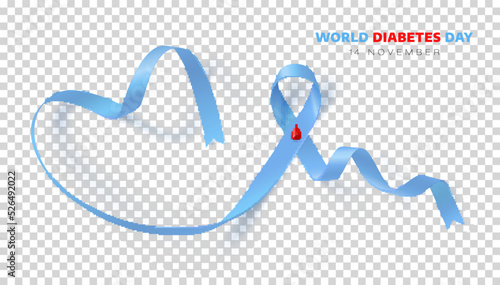 World Diabetes Day. 14th November. Ribbon with blood drop symbol of diabetes day