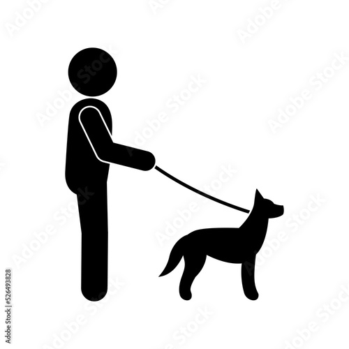 dog walking icon, man and dog on a leash, isolated silhouette