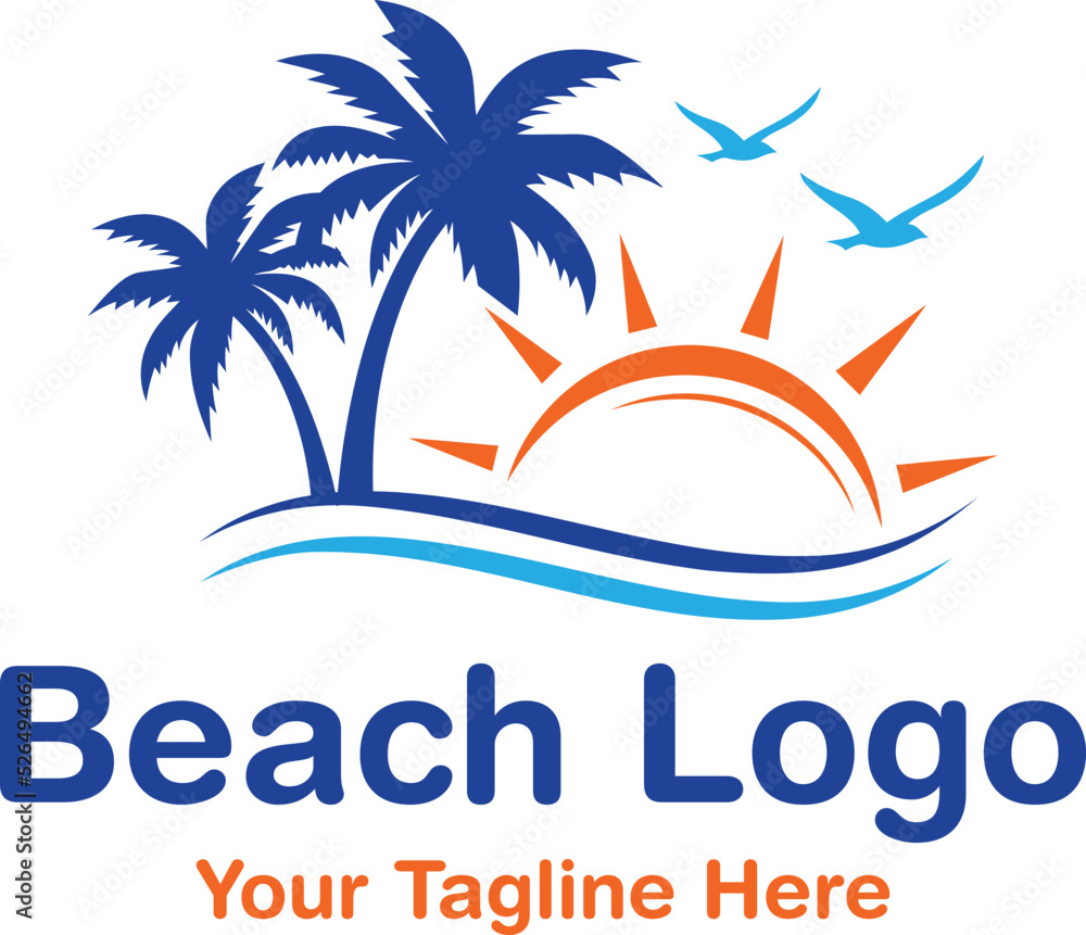 Beach and palm tree logo design