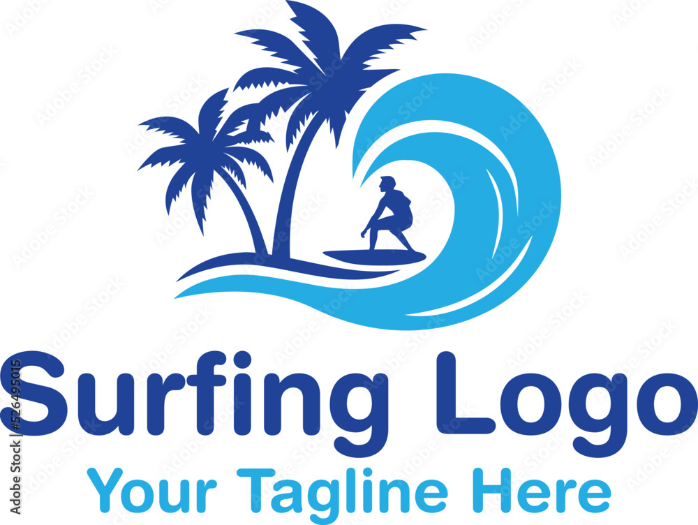 Obraz premium surfing board or blue wave logo design vector