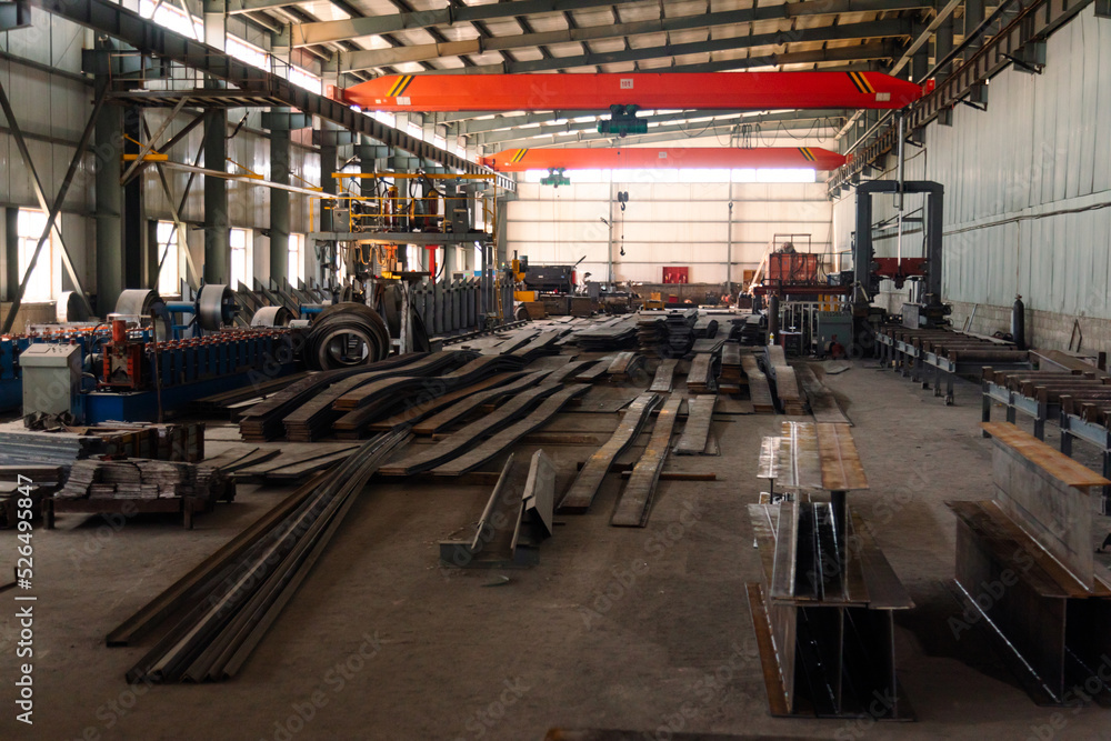 Inside of steel factory warehouse