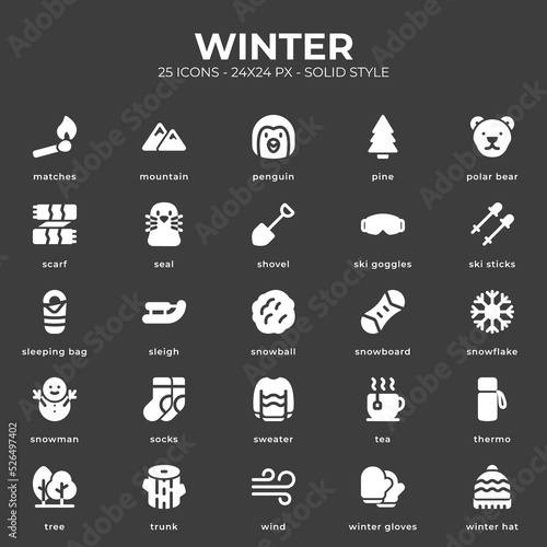 Winter icon pack with black color