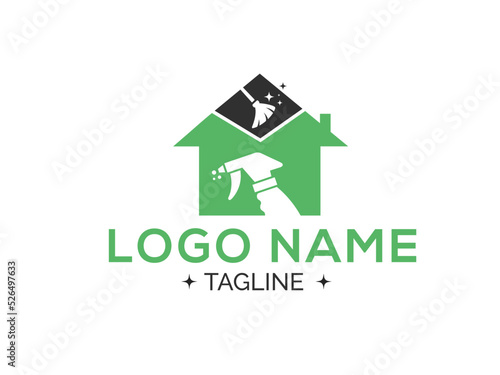Home cleaning logo design. House cleaning logo. Cleaning logo design. Illustrations Clip Art