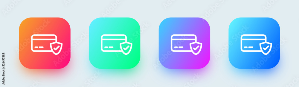 Payment done line icon in square gradient. Credit card signs vector illustration. Payment done line icon in square gradient. Credit card signs vector illustration.