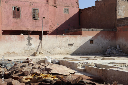 Tanners' quarter in Marrakech, called Souq des Tanneurs. In this area they make leather.