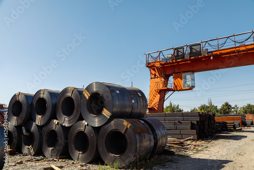 Gantry crane and cold rolled steel coils in the steel factory