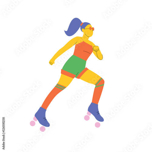 Vector illustration of woman in roller skates. Illustration in flat style isolated on white background
