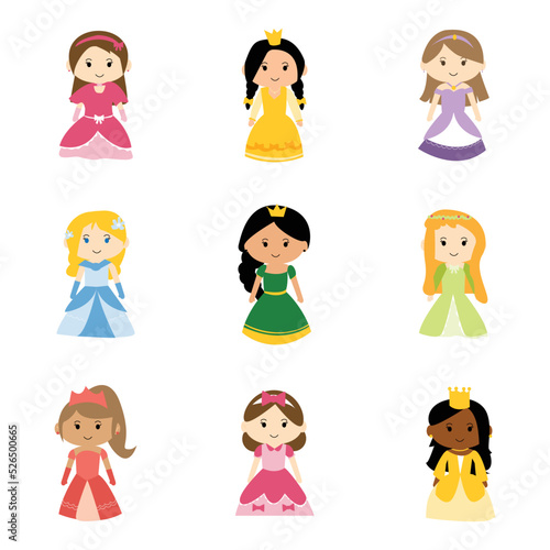 cute princess clipart element of girls wearing princess dress like fairy tale
