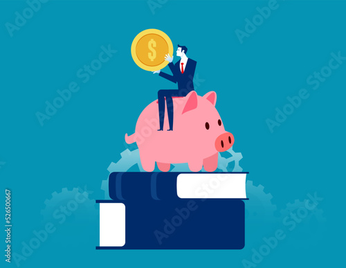 Business person hold coin. Financial education business vector illustration
